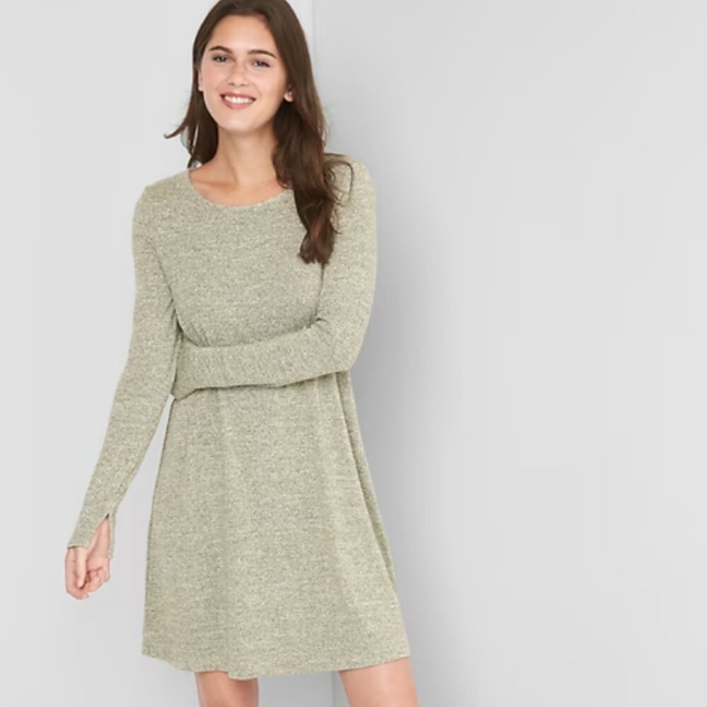 Gap Long-Sleeve Metallic Gold Swing Dress